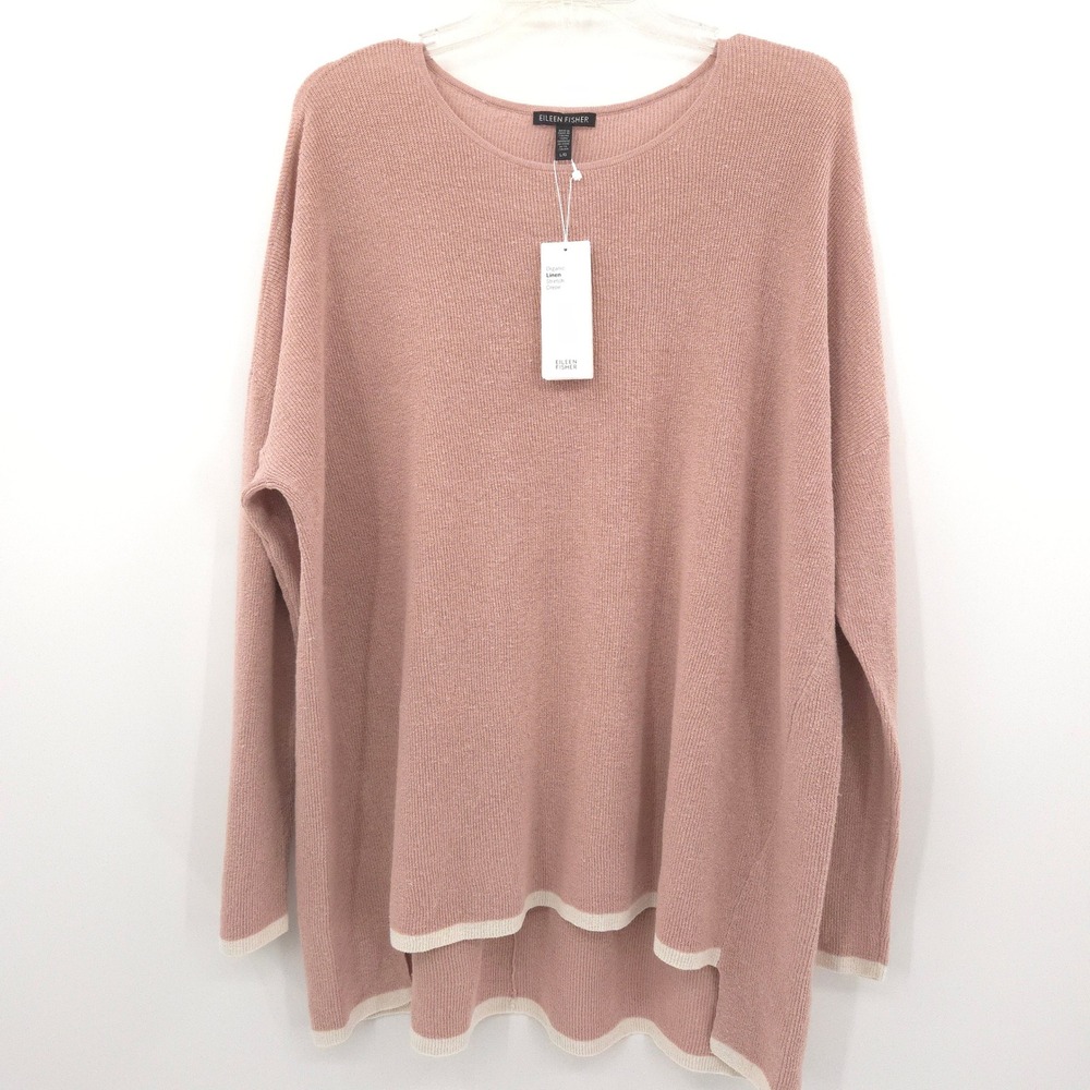 Eileen Fisher Organic Linen Tunic Sweater NWT Womens L Pink High Low Hem